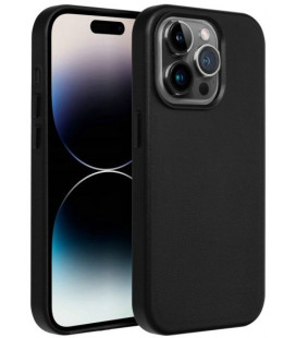 Juodas odinis dėklas Apple iPhone 14 Pro Max telefonui "Leather Mag Cover"