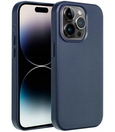 Mėlynas odinis dėklas Apple iPhone 14 Pro Max telefonui "Leather Mag Cover"