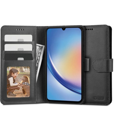 Juodas atverčiamas dėklas Samsung Galaxy A34 5G telefonui "Tech-Protect Wallet"