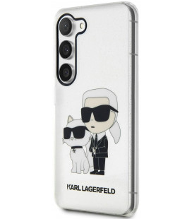 Skaidrus dėklas su blizgučiais Samsung Galaxy S23 telefonui "Karl Lagerfeld IML Glitter Karl and Choupette NFT Case"