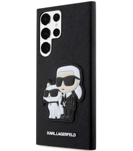 Juodas dėklas Samsung Galaxy S23 Ultra telefonui "Karl Lagerfeld PU Saffiano Karl and Choupette NFT Case"