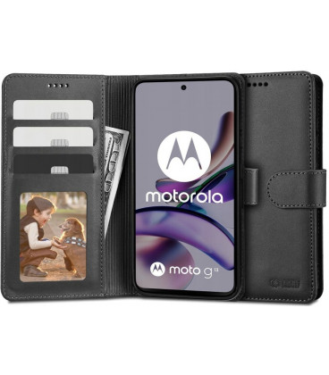 Juodas atverčiamas dėklas Motorola Moto G13 / G23 / G53 5G telefonui "Tech-Protect Wallet"