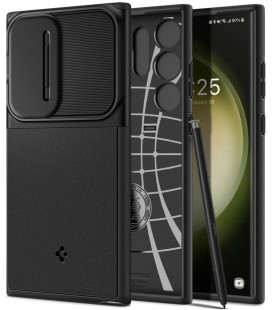 Juodas dėklas Samsung Galaxy S23 Ultra telefonui "Spigen Optik Armor"
