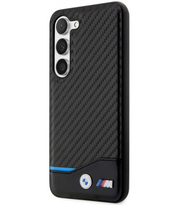 Juodas dėklas Samsung Galaxy S23 telefonui "BMW M PU Carbon Blue Line Case"