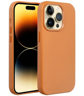 Oranžinis odinis dėklas Apple iPhone 14 Pro telefonui "Leather Mag Cover"