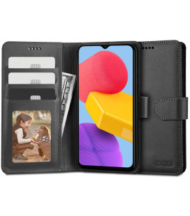 Juodas atverčiamas dėklas Samsung Galaxy M13 telefonui "Tech-Protect Wallet"