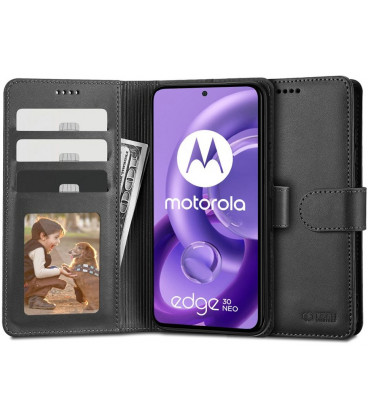 Juodas atverčiamas dėklas Motorola Edge 30 Neo telefonui "Tech-Protect Wallet"