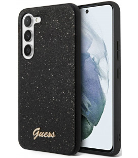 Juodas dėklas Samsung Galaxy S23 Plus telefonui "Guess PC/TPU Glitter Flakes Metal Logo Case"