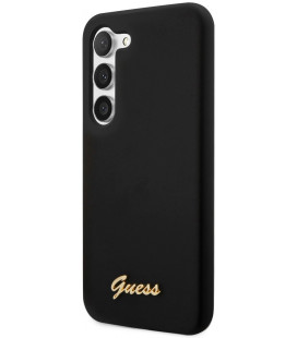 Juodas dėklas Samsung Galaxy S23 Plus telefonui "Guess Liquid Silicone Metal Logo Case"