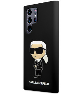 Juodas dėklas Samsung Galaxy S23 Ultra telefonui "Karl Lagerfeld Liquid Silicone Ikonik NFT Case"