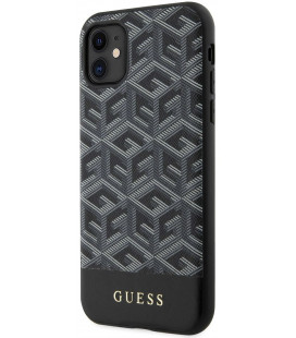 Juodas dėklas Apple iPhone 11 telefonui "Guess PU G Cube MagSafe Compatible Case"