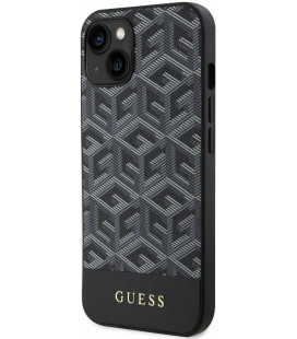 Juodas dėklas Apple iPhone 14 telefonui "Guess PU G Cube MagSafe Compatible Case"