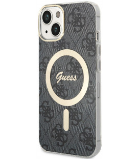 Juodas dėklas Apple iPhone 14 telefonui "Guess 4G IML MagSafe Compatible Case"
