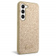 Auksinės spalvos dėklas Samsung Galaxy S23 telefonui "Guess PC/TPU Glitter Flakes Metal Logo Case"