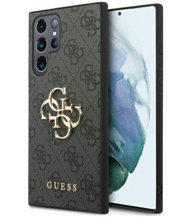 Pilkas dėklas Samsung Galaxy S23 Ultra telefonui "Guess PU 4G Metal Logo Case"