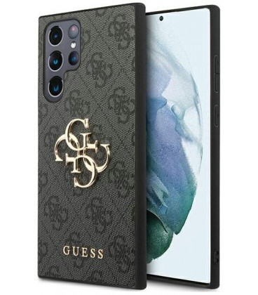 Pilkas dėklas Samsung Galaxy S23 Ultra telefonui "Guess PU 4G Metal Logo Case"