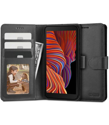 Juodas atverčiamas dėklas Samsung Galaxy Xcover 5 telefonui "Tech-protect Wallet 2"