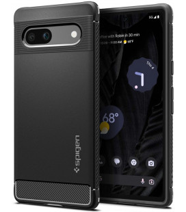 Matinis juodas dėklas Google Pixel 7A telefonui "Spigen Rugged Armor"