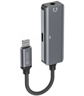 Juodas adapteris - šakotuvas telefonui Lightning - Lightning / AUX 3,5mm "Tech-Protect Ultraboost"