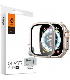 Pilkas (Titanium) apsauginis grūdintas stiklas Apple Watch Ultra 1 / 2 / 3 (49mm) laikrodžiui "Spigen Glas.TR Slim Pro"