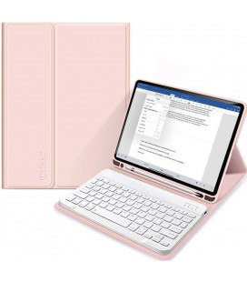 Rožinis atverčiamas dėklas + klaviatūra Apple iPad 10.2 2019 / 2020 / 2021 planšetei "Tech-Protect SC Pen + Keyboard"