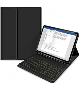 Juodas atverčiamas dėklas + klaviatūra Apple iPad Air 10.9 4 / 5 / 2020-2022 / 11 6 / 2024 planšetei "Tech-Protect SC + Keyboard