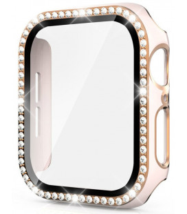Rožinis / auksinės spalvos dėklas su blizgučiais Apple Watch 45 mm laikrodžiui
