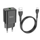 Juodas 18W 1xUSB pakrovėjas + USB - MicroUSB laidas "Hoco N26 Quick Charge 3.0"