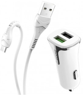 Baltas 3.4A 2xUSB automobilinis pakrovėjas + USB - MicroUSB laidas "Hoco Z31 Quick Charge 3.0"