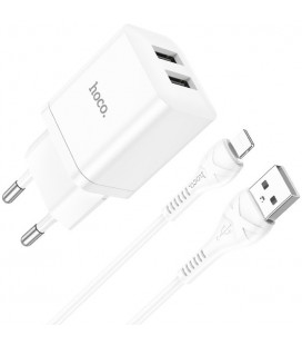 Baltas 2.1A 2xUSB pakrovėjas + USB - Lightning laidas "Hoco N25"