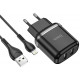 Juodas 2.4A 2xUSB pakrovėjas + USB - Lightning laidas "Hoco N4"