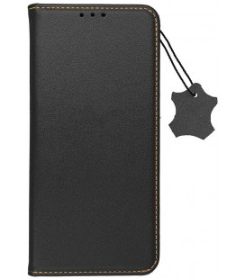 Juodas odinis atverčiamas dėklas Samsung Galaxy S23 Ultra telefonui "Leather case SMART PRO"