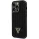 Juodas dėklas Apple iPhone 14 Pro telefonui "Guess Rhinestones Triangle Metal Logo Case"