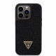 Juodas dėklas Apple iPhone 14 Pro telefonui "Guess Rhinestones Triangle Metal Logo Case"