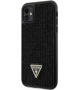 Juodas dėklas Apple iPhone 11 telefonui "Guess Rhinestones Triangle Metal Logo Case"