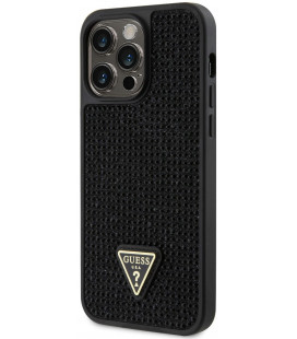 Juodas dėklas Apple iPhone 14 Pro Max telefonui "Guess Rhinestones Triangle Metal Logo Case"