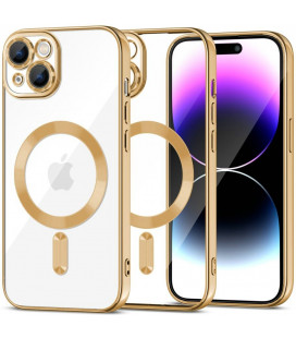 Auksinės spalvos / skaidrus dėklas Apple iPhone 15 telefonui "Tech-Protect Magshine Magsafe"