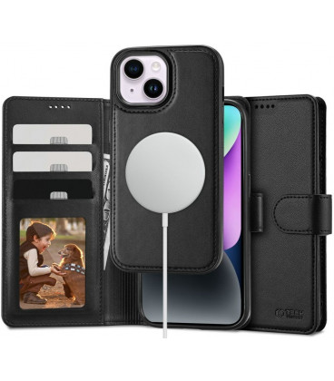 Juodas atverčiamas dėklas Apple Iphone 15 telefonui "Tech-Protect Wallet Magsafe"