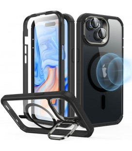 Juodas / skaidrus dėklas su kameros apsauga Apple iPhone 15 telefonui "ESR Armor Tough Kickstand Halolock Magsafe"