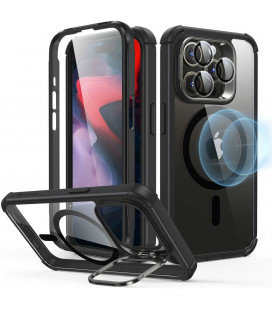 Juodas / skaidrus dėklas su kameros apsauga Apple iPhone 15 Pro telefonui "ESR Armor Tough Kickstand Halolock Magsafe"