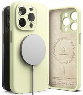 Žalias (Sunny Lime) dėklas Apple iPhone 15 Pro Max telefonui "Ringke Silicone Magnetic Magsafe"