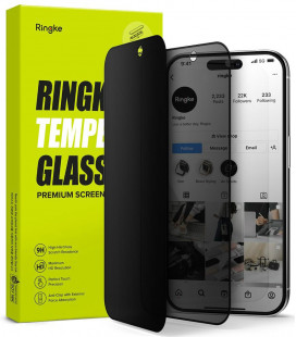 Juodas apsauginis grūdintas stiklas Apple iPhone 15 Pro Max telefonui "Ringke TG Privacy"