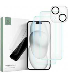 Apsauginiai grūdinti stiklai + kameros apsauga Apple iPhone 15 telefonui "Tech-Protect Supreme Set" 