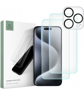 Apsauginiai grūdinti stiklai + kameros apsauga Apple iPhone 15 Pro telefonui "Tech-Protect Supreme Set"