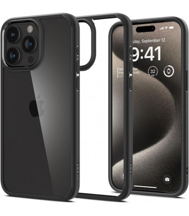 Matinis juodas / skaidrus dėklas Apple iPhone 15 Pro telefonui "Spigen Ultra Hybrid"