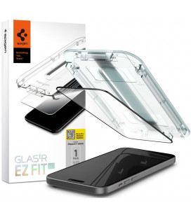 Juodas apsauginis grūdintas stiklas Apple iPhone 15 telefonui "Spigen Glas.TR EZ Fit FC"