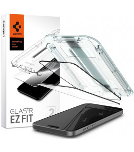 Juodas apsauginis grūdintas stiklas Apple iPhone 15 Plus telefonui "Spigen Glas.TR EZ Fit FC 2-Pack" 
