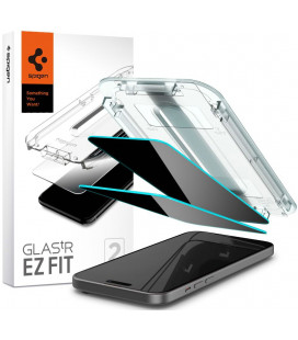 Juodas apsauginis grūdintas stiklas Apple iPhone 15 Plus telefonui "Spigen Glas.TR EZ Fit Privacy 2-Pack"