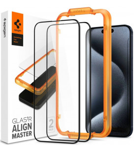 Juodas apsauginis grūdintas stiklas Apple iPhone 15 Pro telefonui "Spigen AlignMaster Glas tR 2-Pack"