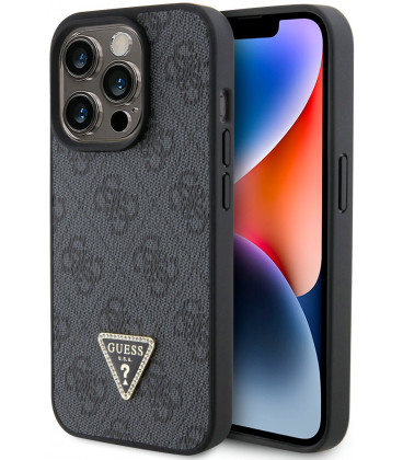 Juodas dėklas Apple iPhone 15 Pro telefonui "Guess PU 4G Strass Triangle Metal Logo Case"